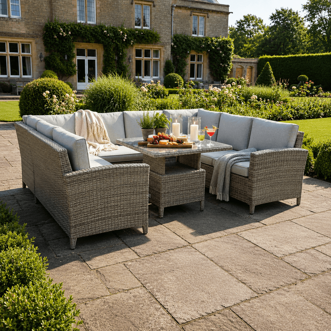 U Corner Sofa Set with Height Adjustable Table
