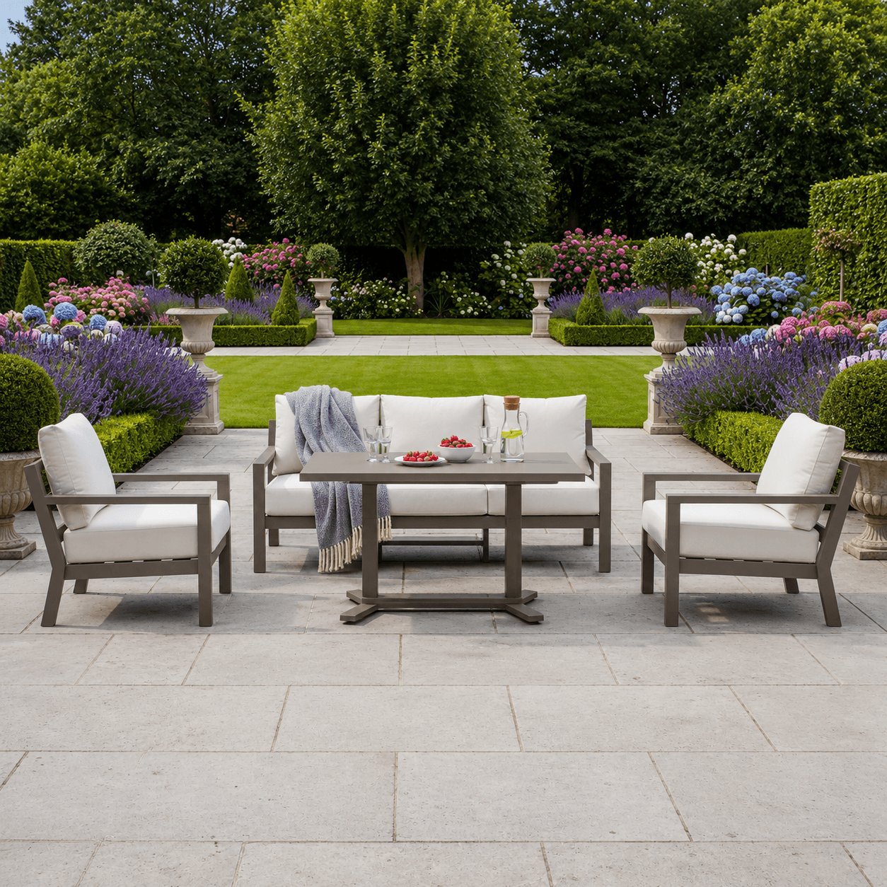3-Seater Sofa Set with 2 Armchairs & Piston Height Adjustable Table