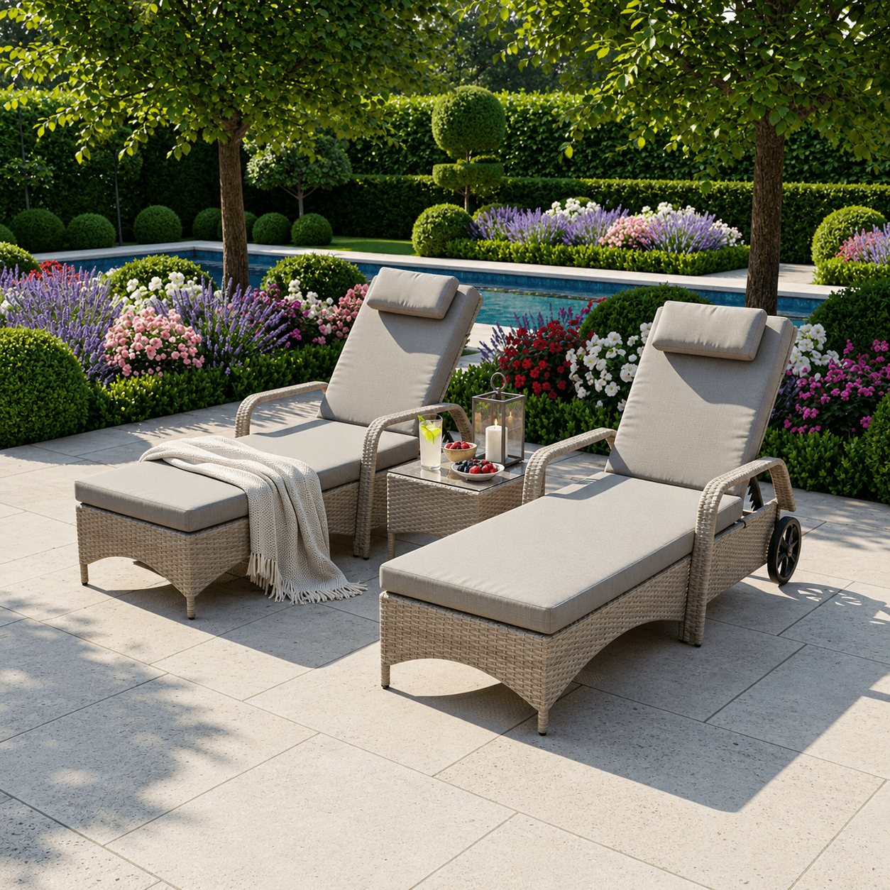 Sunlounger Set with Side Table