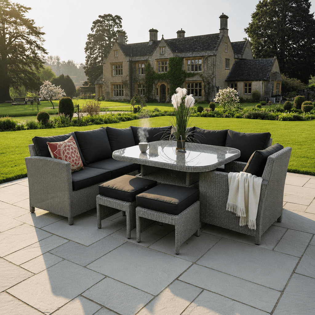 Curved Corner Sofa Set with Armchair, 2 Stools & Height Adjustable Table