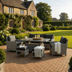 3-Seater Sofa Set with 2 Armchairs, 2 Stools & Height Adjustable Table