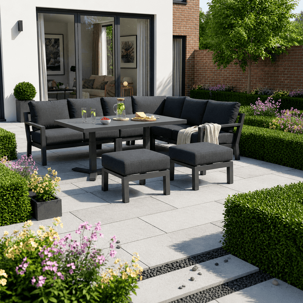 L Corner Sofa Set with 2 Stools & Piston Height Adjustable Table