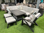 L Corner Sofa Set with Armchair & 2 Stools, Height Adjustable Table