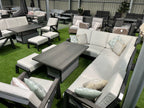 L Corner Sofa Set with Armchair & 2 Stools, Height Adjustable Table