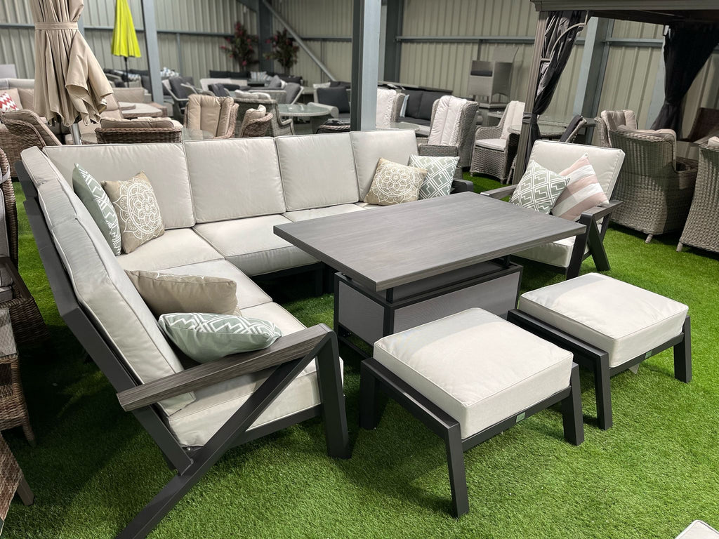L Corner Sofa Set with Armchair & 2 Stools, Height Adjustable Table