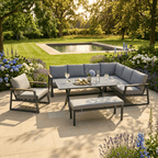 L Corner Sofa Set withArmchair, Bench & X-leg Dining Table