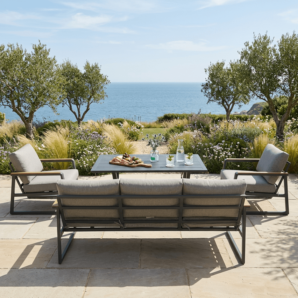 3-Seater Sofa Set with 2 Armchairs, Bench & X-Leg Dining Table