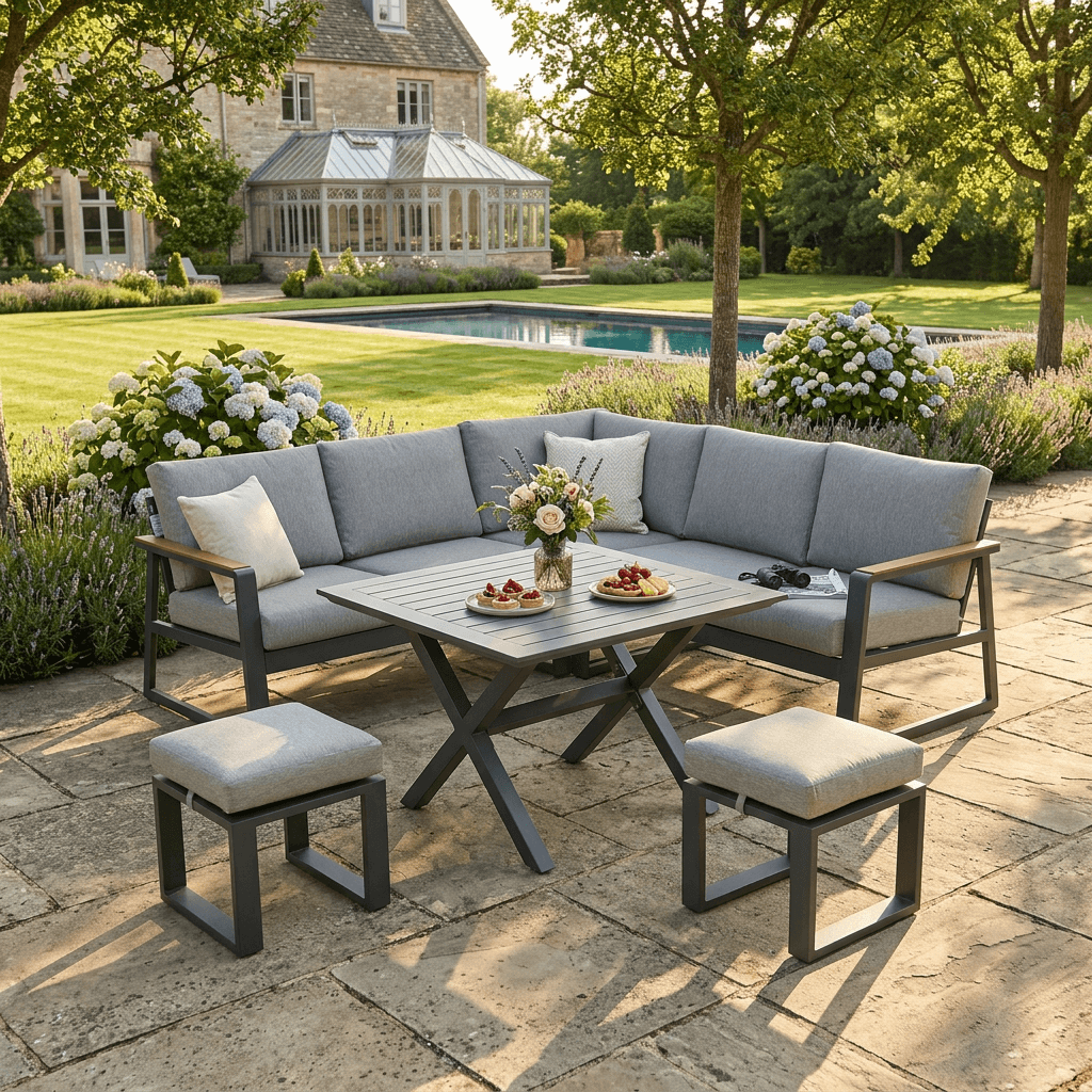 Square Corner Set with 2 Stools & X-leg Dining Table