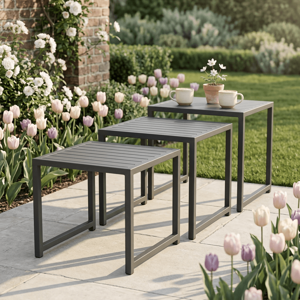 2 Chair Lounge Bistro Set with Nest of Coffee Tables