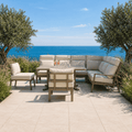 Reclining L Corner Sofa Set with 2 Stools & Piston Height Adjustable Table