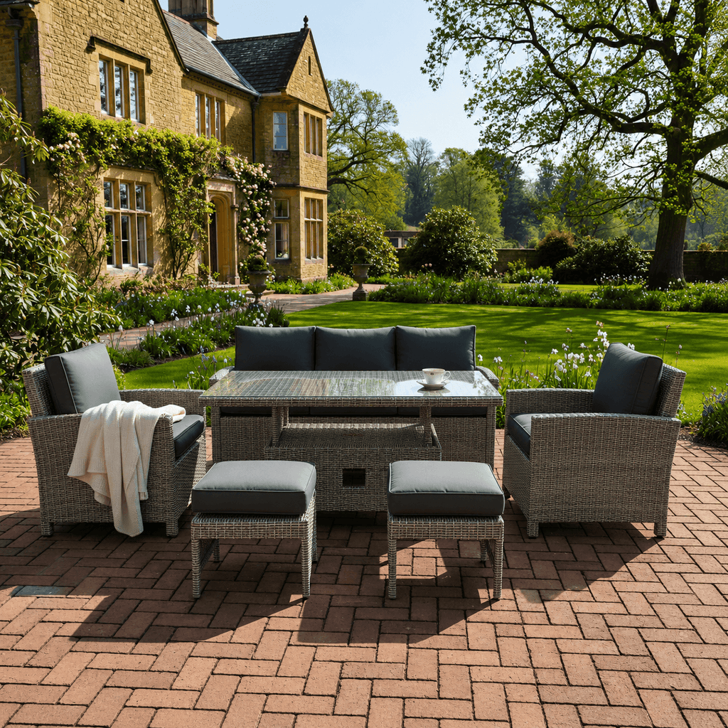 3-Seater Sofa Set with 2 Armchairs, 2 Stools & Height Adjustable Table