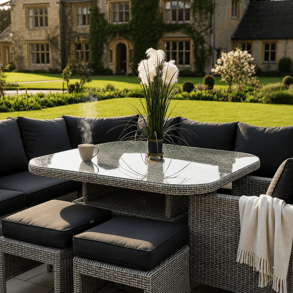 Curved Corner Sofa Set with Armchair, 2 Stools & Height Adjustable Table