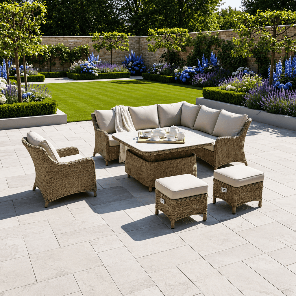 Curve Corner Sofa Set with 2 Stools, Piston Height Adjustable Table