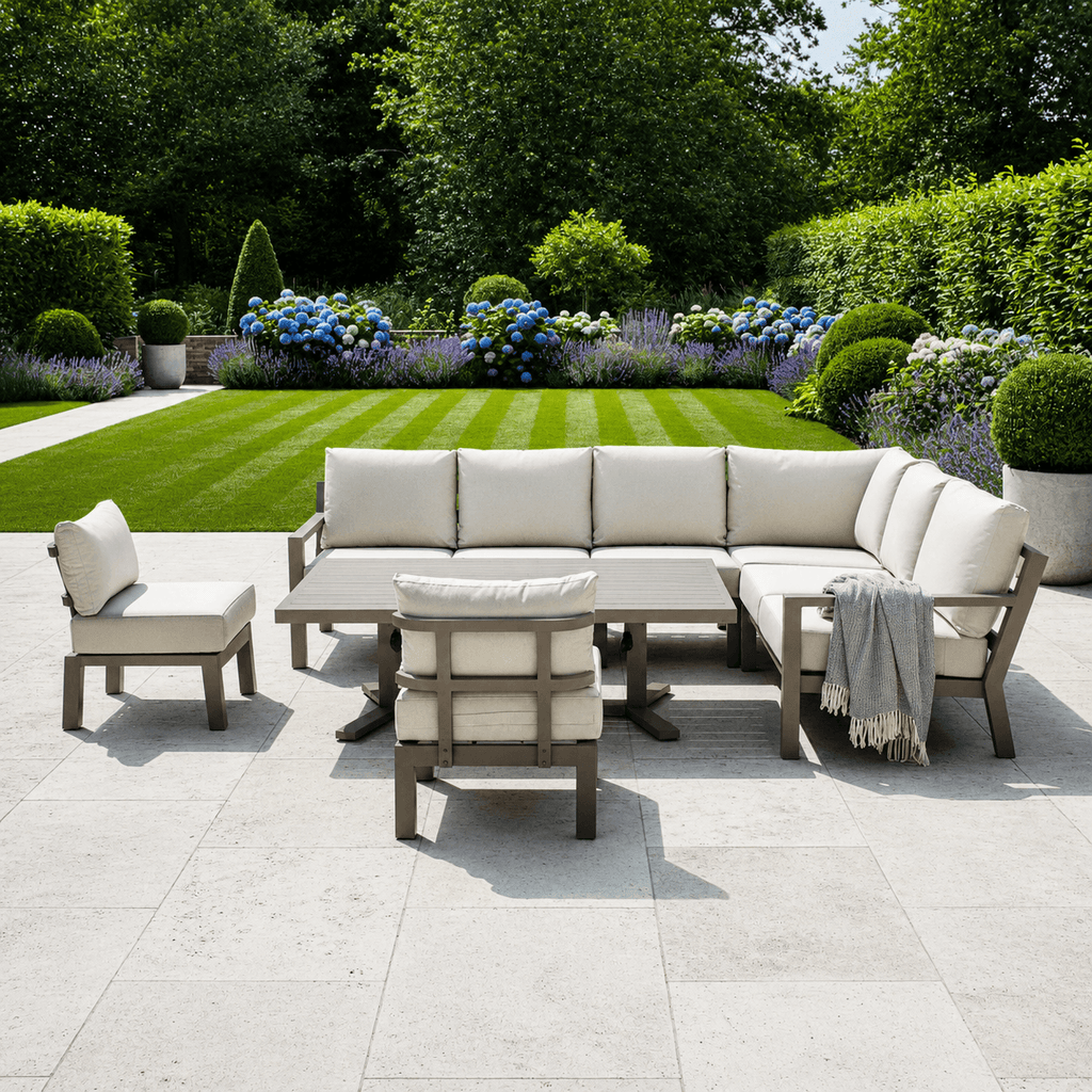 L Corner Sofa Set with 2 Stools, Piston Height Adjustable Table