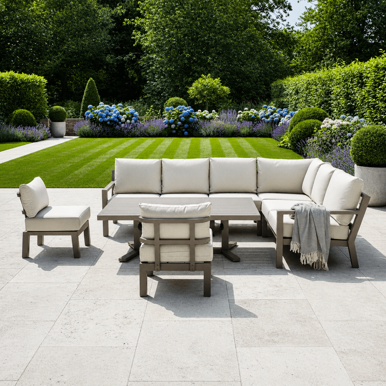 L Corner Sofa Set with 2 Stools, Piston Height Adjustable Table