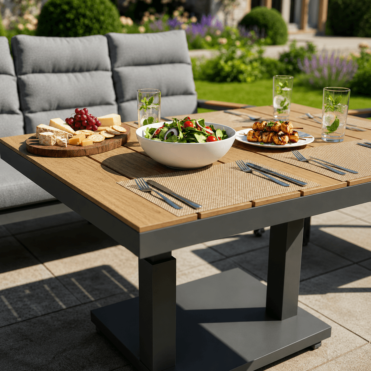 Reclining 3-Seater Sofa Set, 2 Reclining Armchairs, 1 Bench & Piston Height Adjustable Table