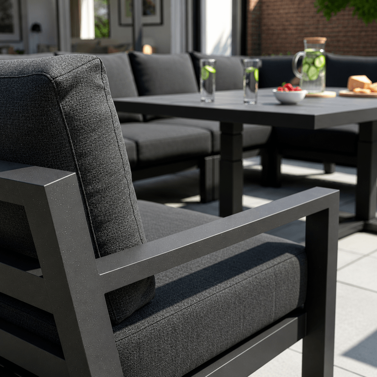 L Corner Sofa Set with 2 Stools & Piston Height Adjustable Table