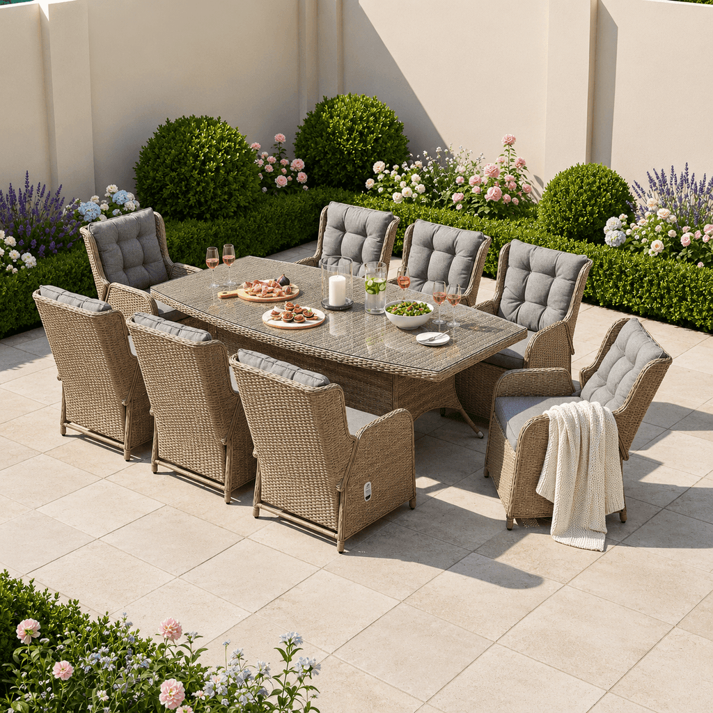 8 Chair Reclining Wingback Dining Set