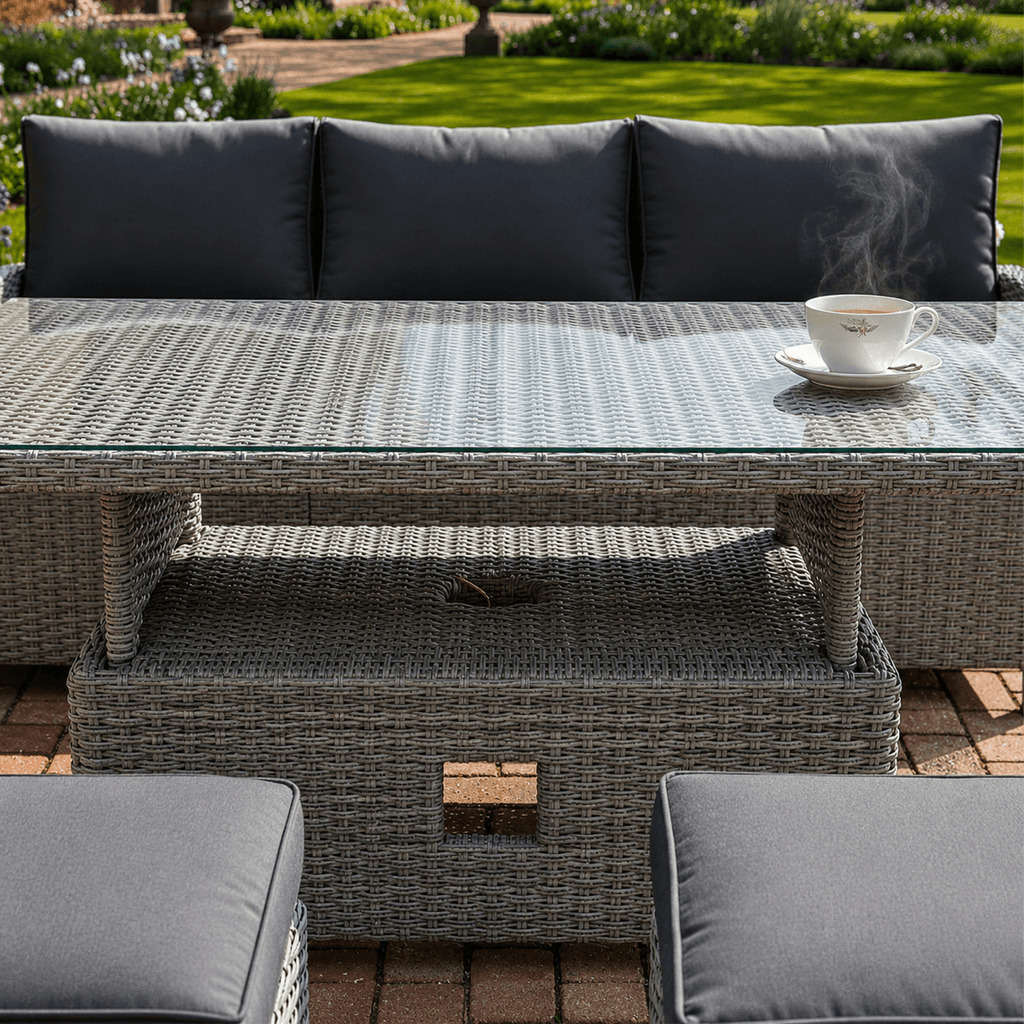 3-Seater Sofa Set with 2 Armchairs, 2 Stools & Height Adjustable Table