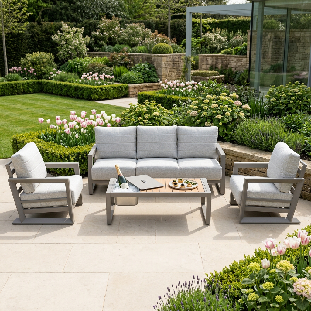 3-Seater Sofa Set with 2 Armchairs & Ice Bucket Coffee Table
