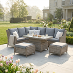 L Corner Sofa Set with 2 Stools & Height Adjustable Table