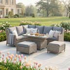 L Corner Sofa Set with 2 Stools & Height Adjustable Table
