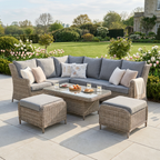 L Corner Sofa Set with 2 Stools & Height Adjustable Table