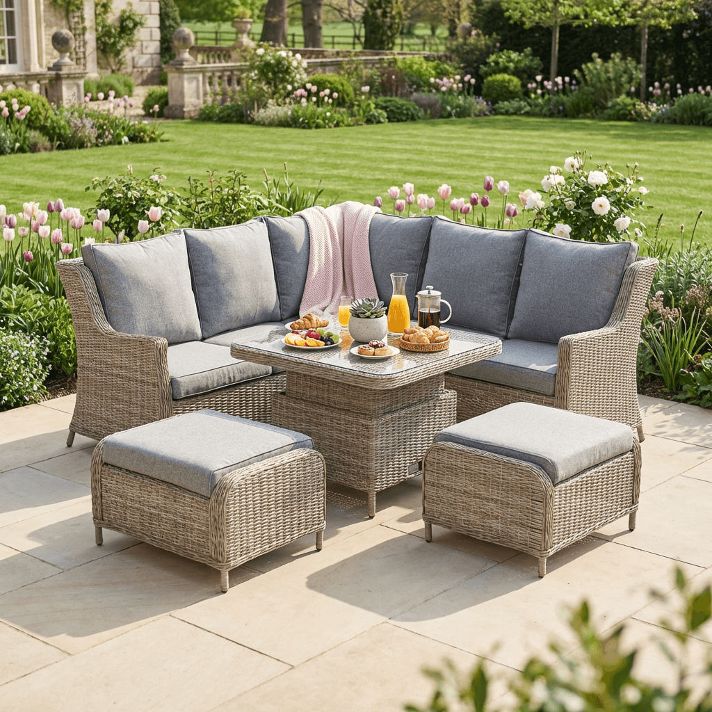Square Wingback Corner Set with 2 Stools & Height Adjustable Table