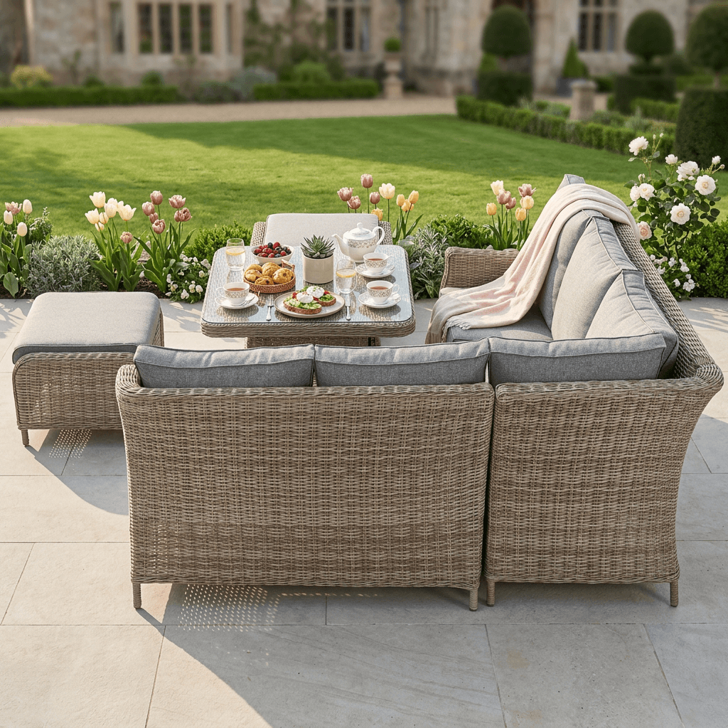 Square Wingback Corner Set with 2 Stools & Height Adjustable Table