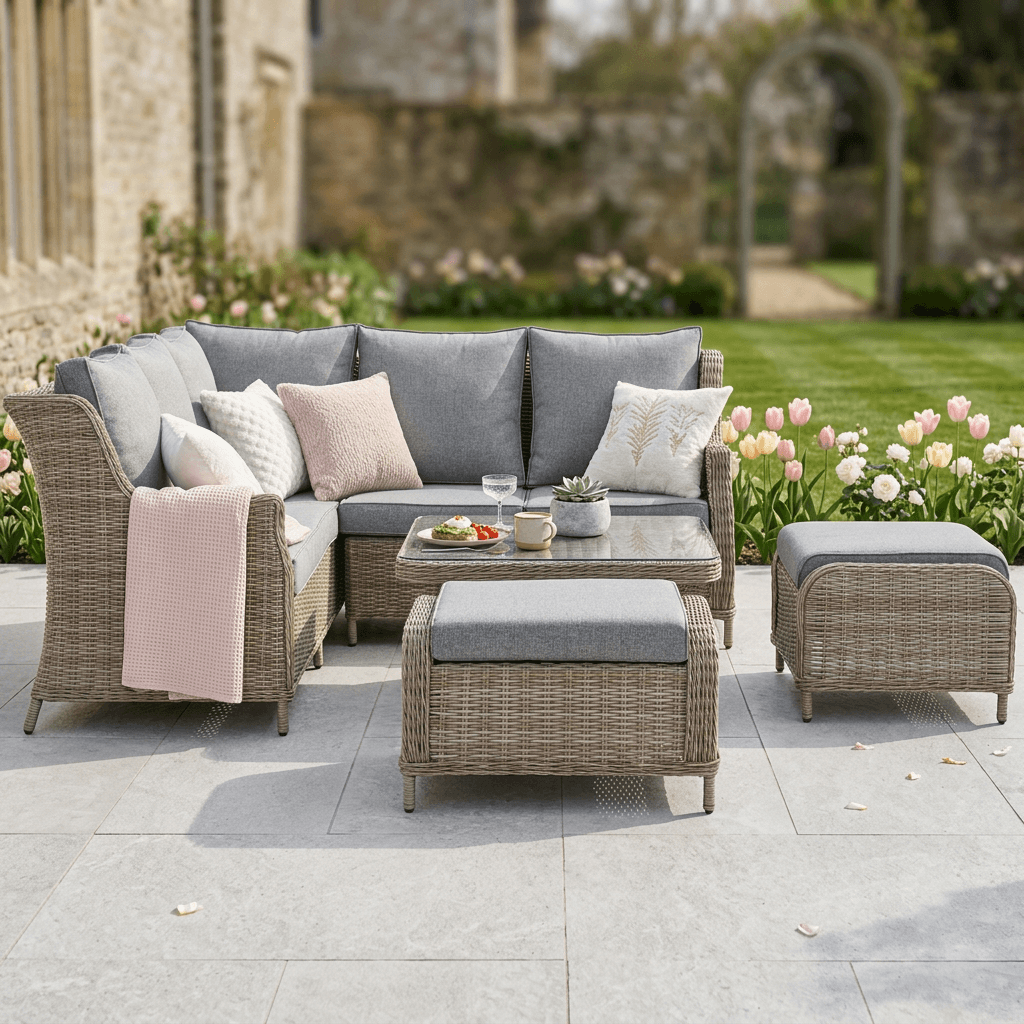 Square Wingback Corner Set with 2 Stools & Height Adjustable Table