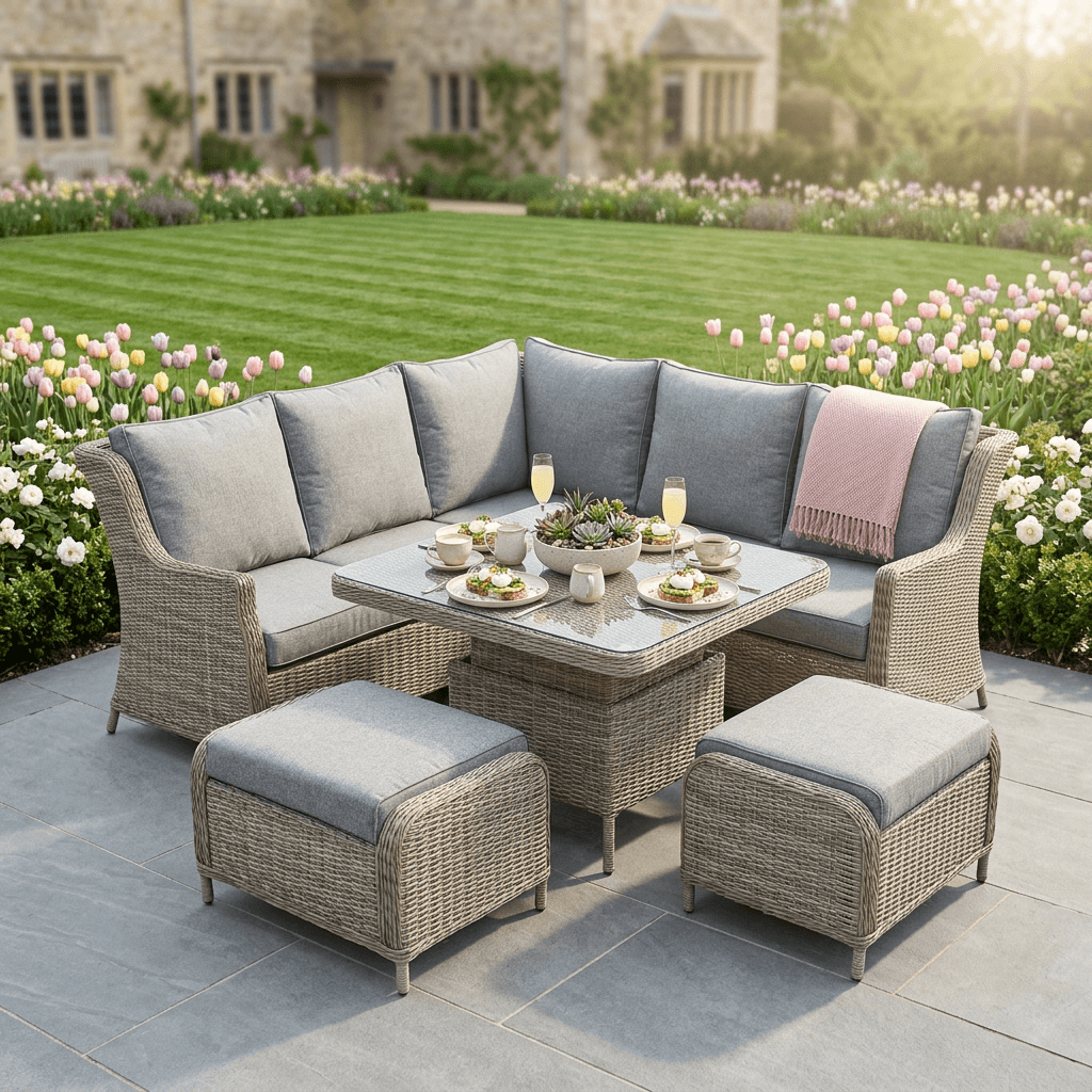 Square Wingback Corner Set with 2 Stools & Height Adjustable Table