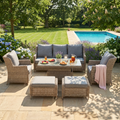 3-Seater Sofa Set with 2 Armchairs, 2 Stools & Height Adjustable Table