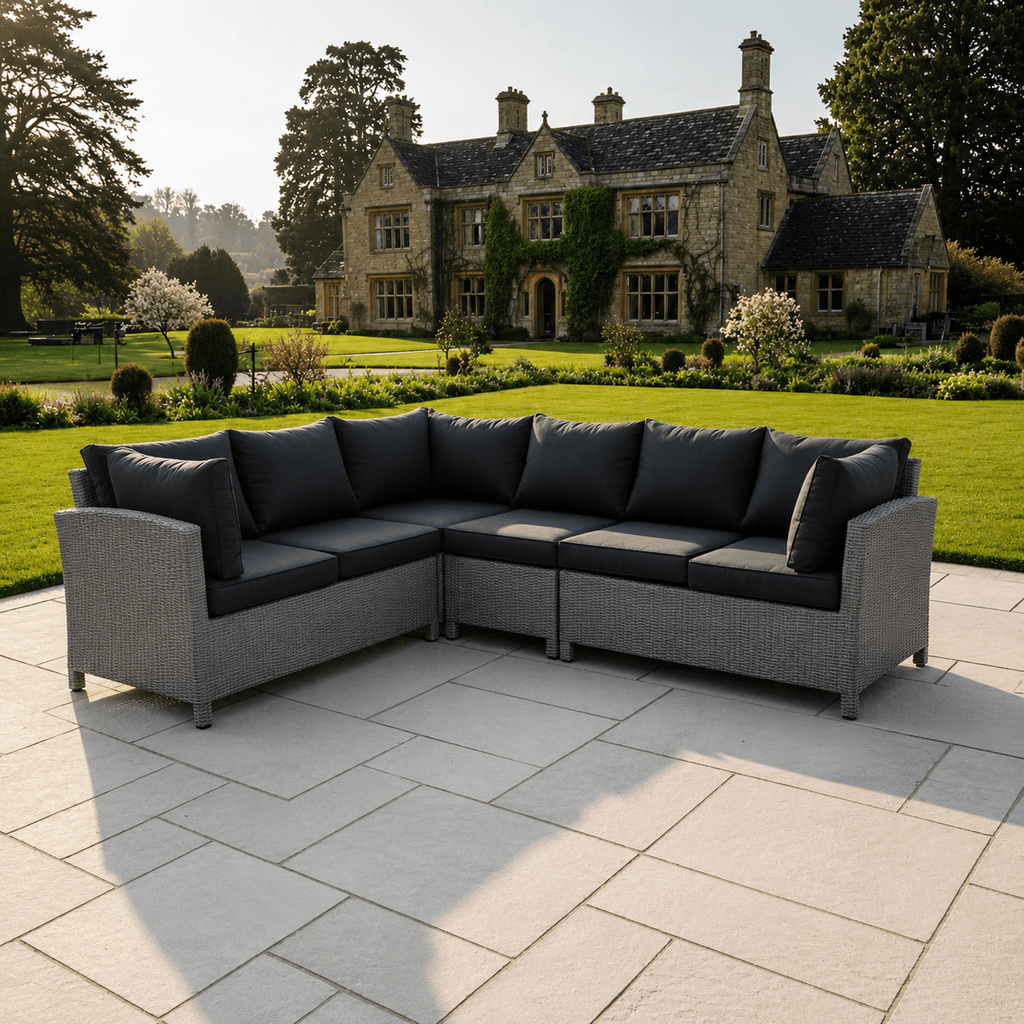 Curved Corner Sofa Set with Armchair, 2 Stools & Height Adjustable Table