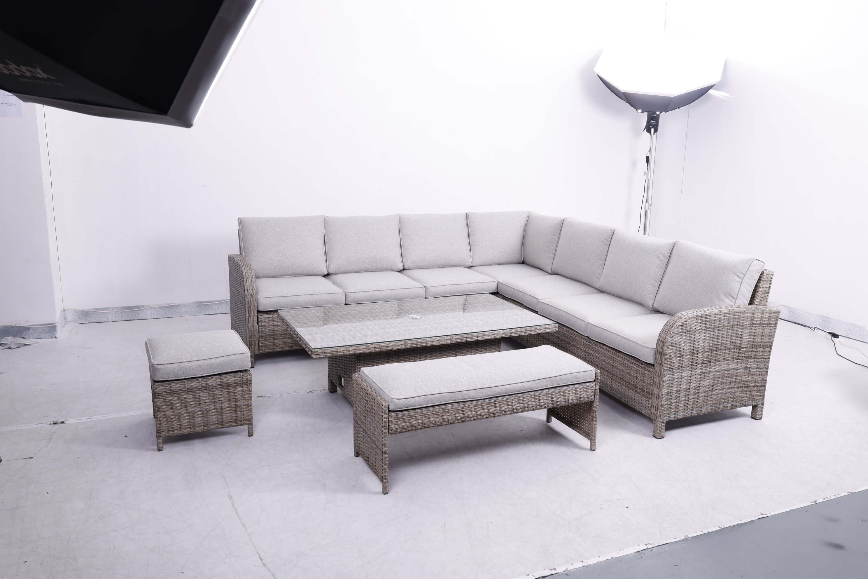Large Square Corner Sofa Set with Height Adjustable Table