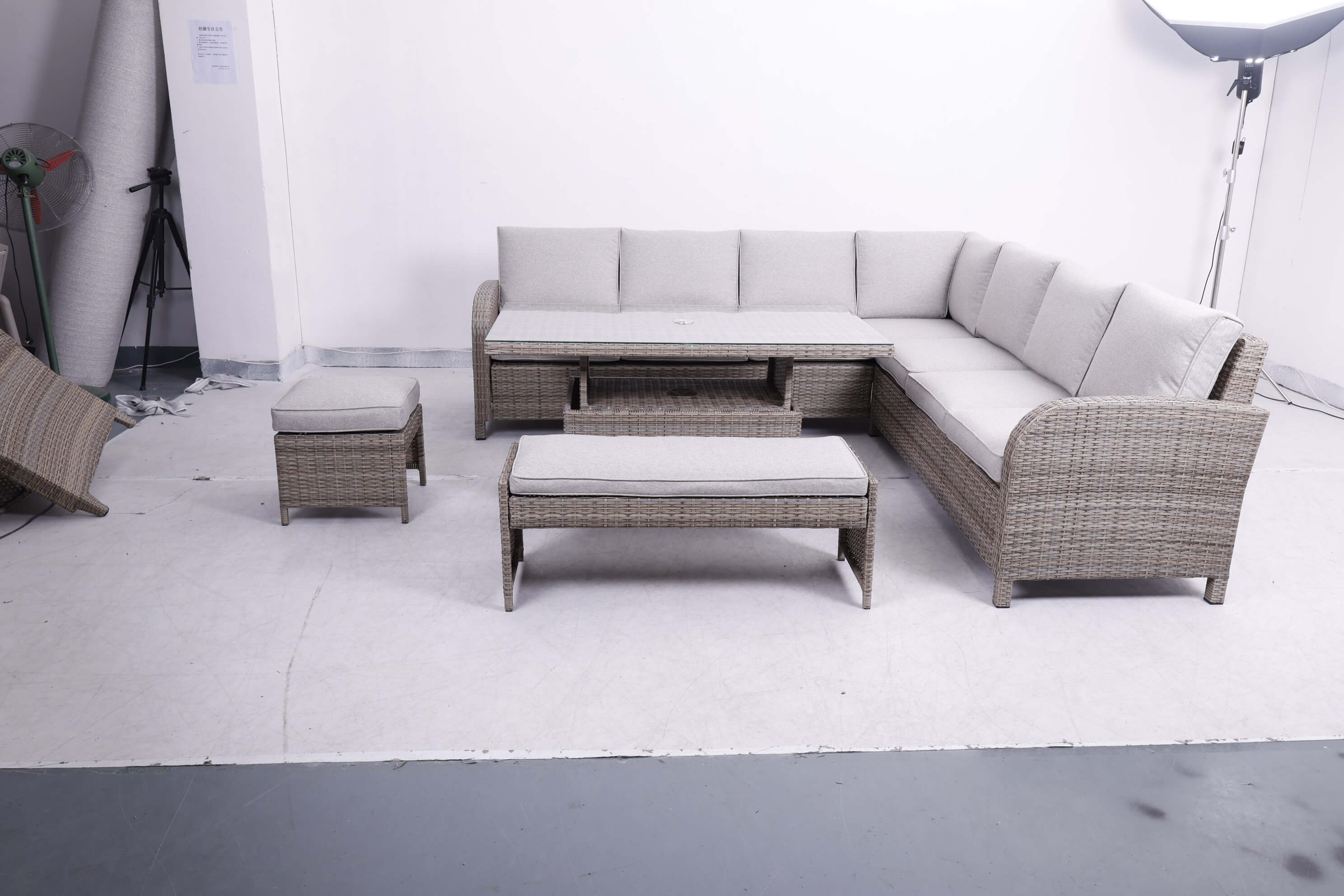 Large Square Corner Sofa Set with Height Adjustable Table