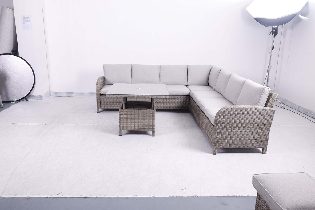 Large Square Corner Sofa Set with Height Adjustable Table