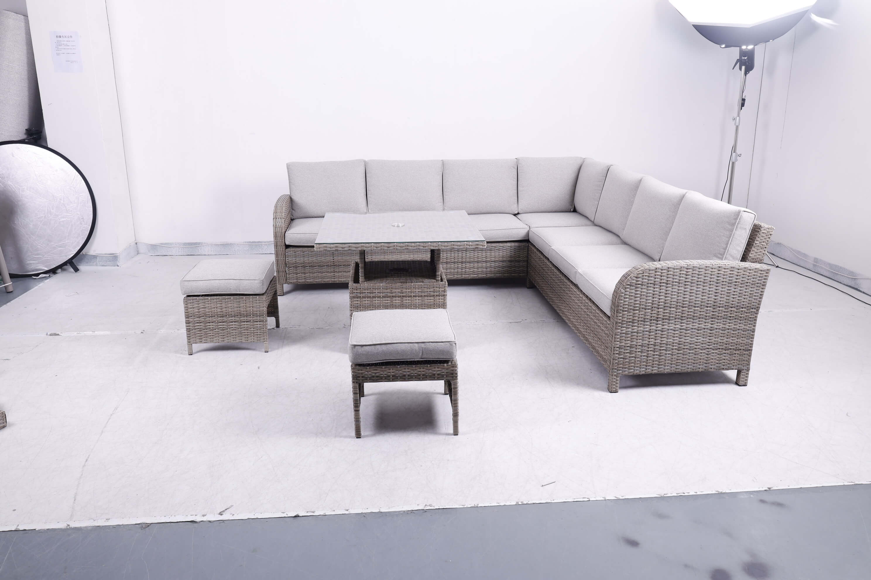 Large Square Corner Sofa Set with Height Adjustable Table
