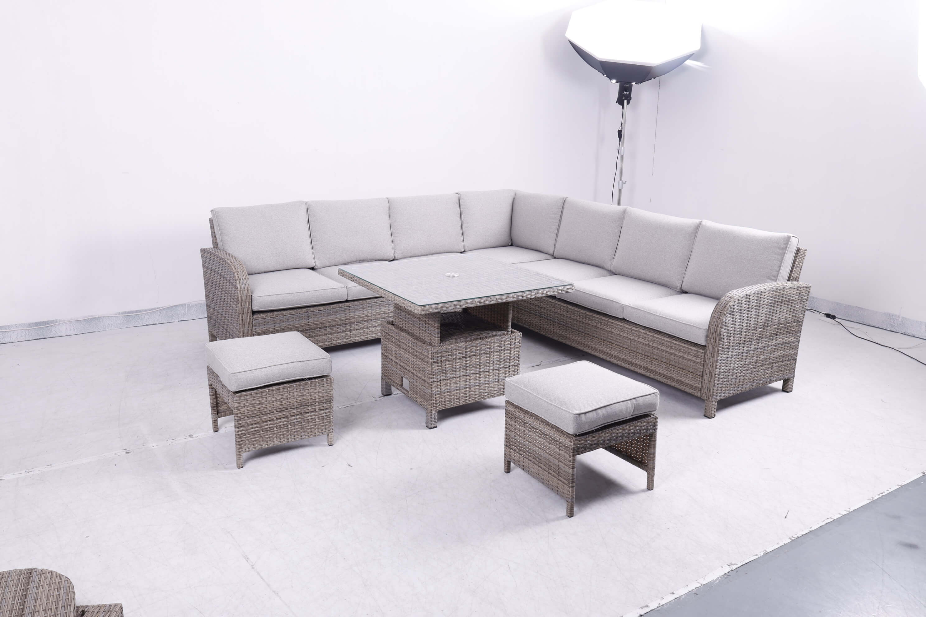 Large Square Corner Sofa Set with Height Adjustable Table