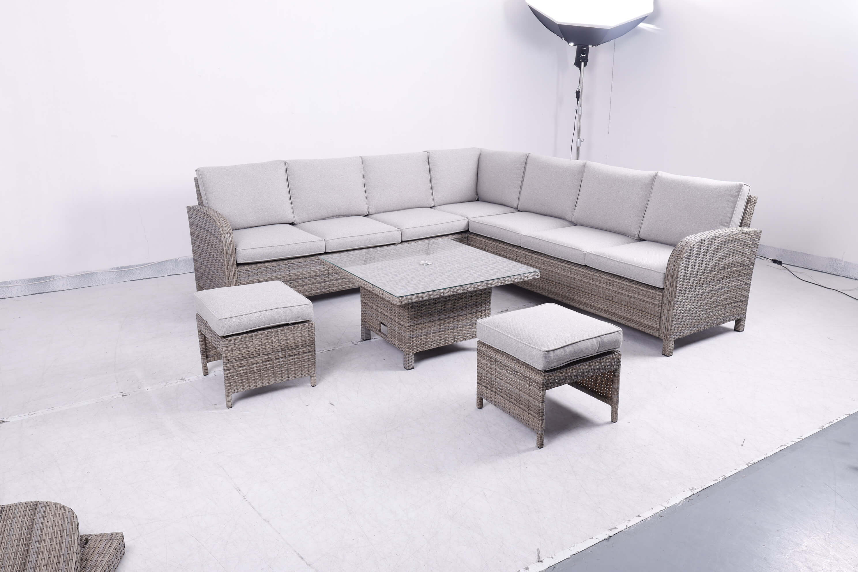 Large Square Corner Sofa Set with Height Adjustable Table