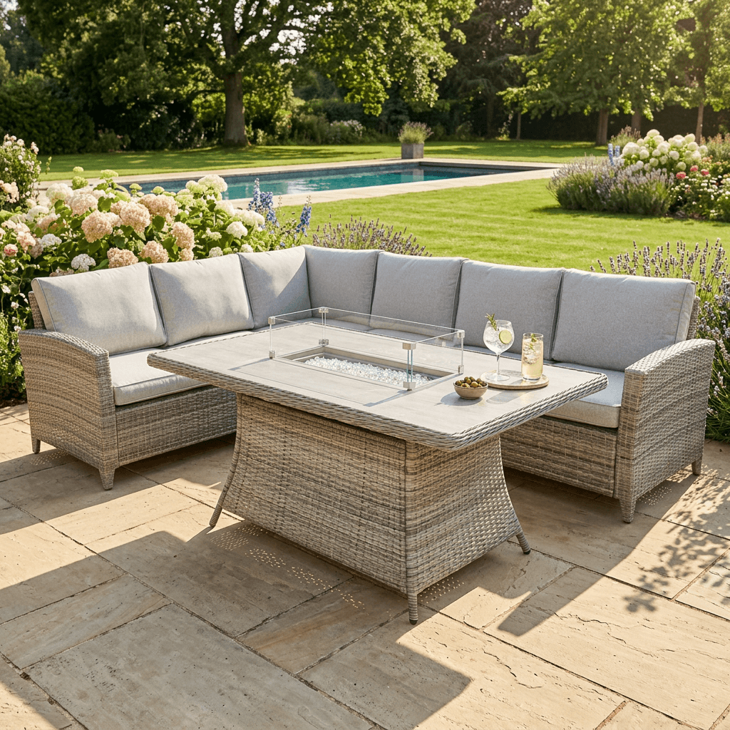 L Corner Sofa Set with Firepit Table