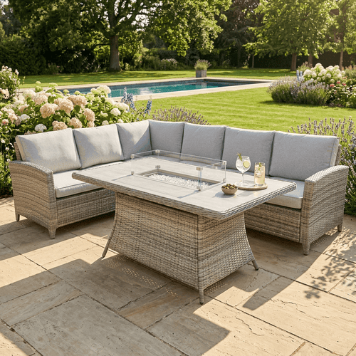 L Corner Sofa Set with Firepit Table