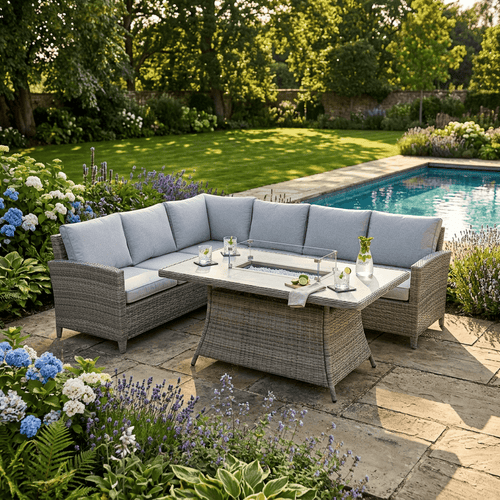 L Corner Sofa Set with Firepit Table