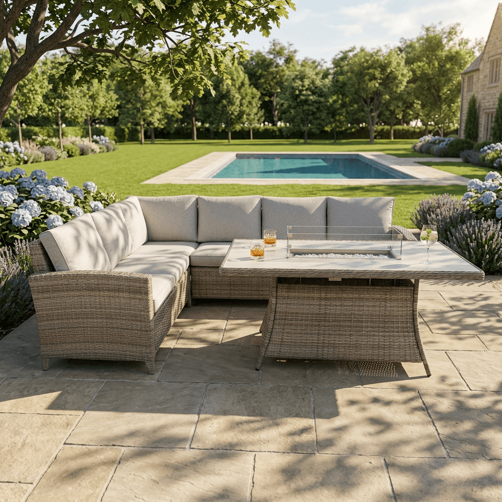 L Corner Sofa Set with Firepit Table