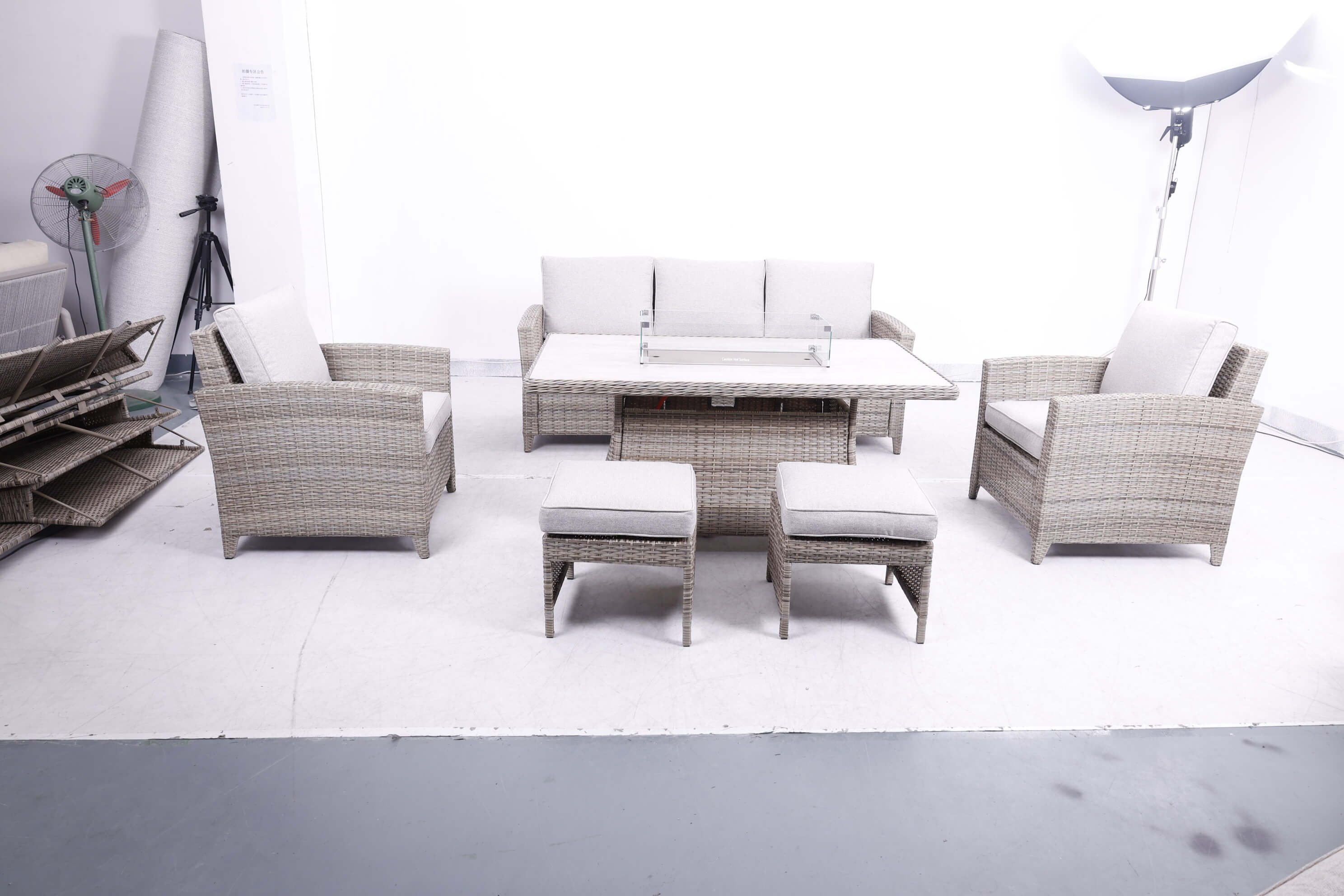 3-Seater Sofa Set, 2 Armchairs & Firepit Table