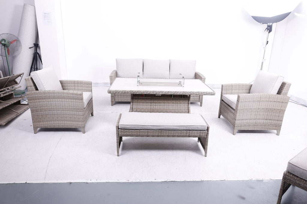 3-Seater Sofa Set, 2 Armchairs & Firepit Table