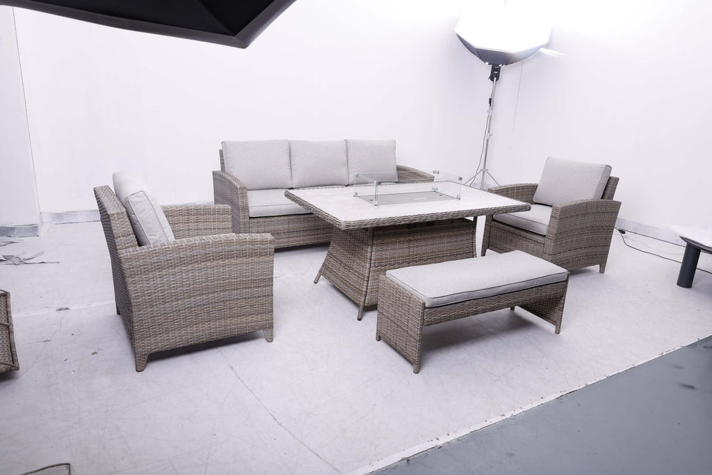 3-Seater Sofa Set, 2 Armchairs & Firepit Table
