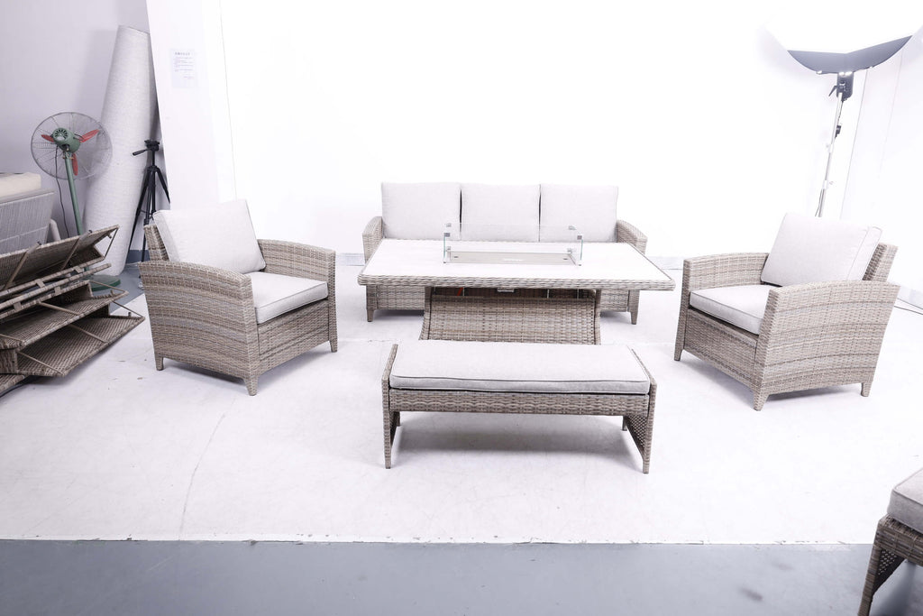 3-Seater Sofa Set, 2 Armchairs & Firepit Table