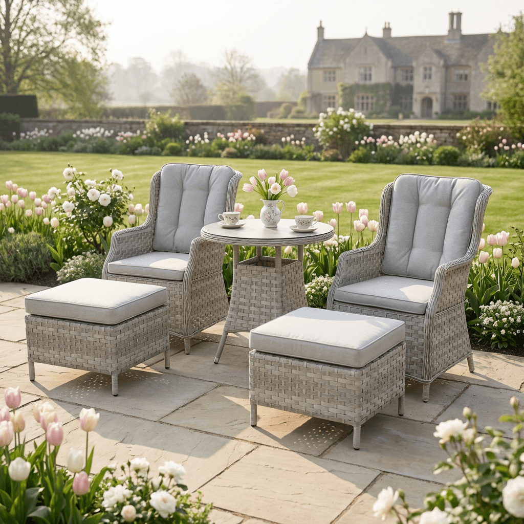 2 Seat Lounge Set with 2 Armchairs, 2 Footstools & Table