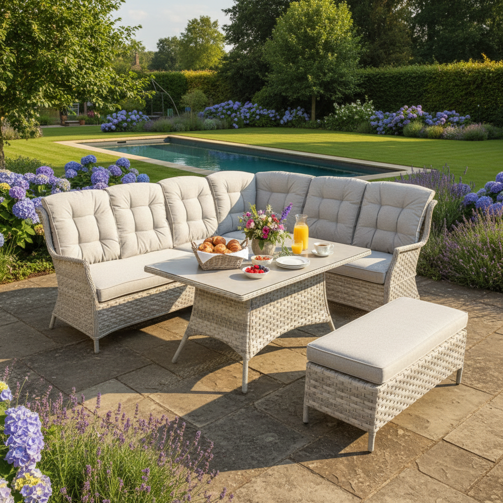 L Corner Sofa Set with Bench, Standard Table