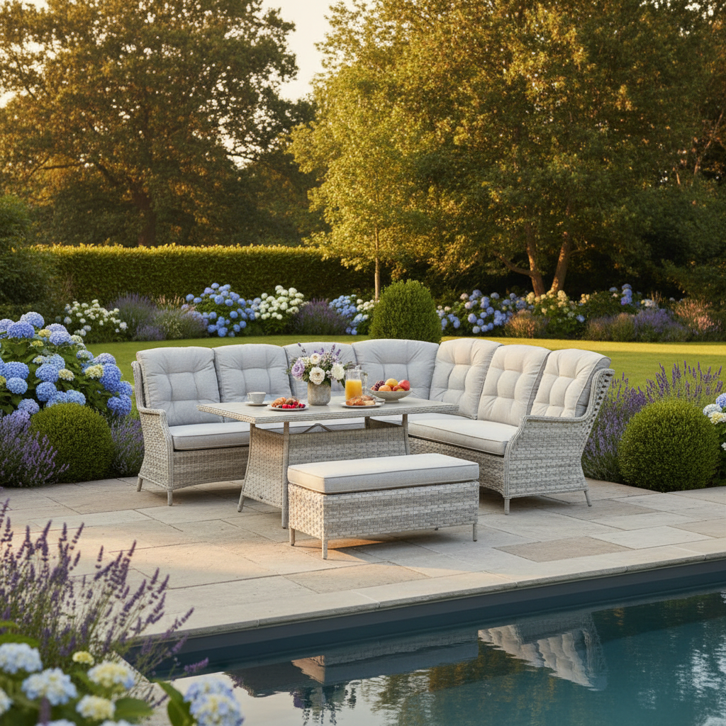 L Corner Sofa Set with Bench, Standard Table